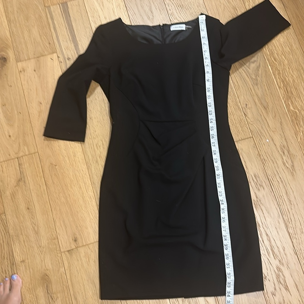 Calvin Klein Black Sheath Dress | Tailored Draped Waist | Minimalist Power Chic - Picture 7 of 8